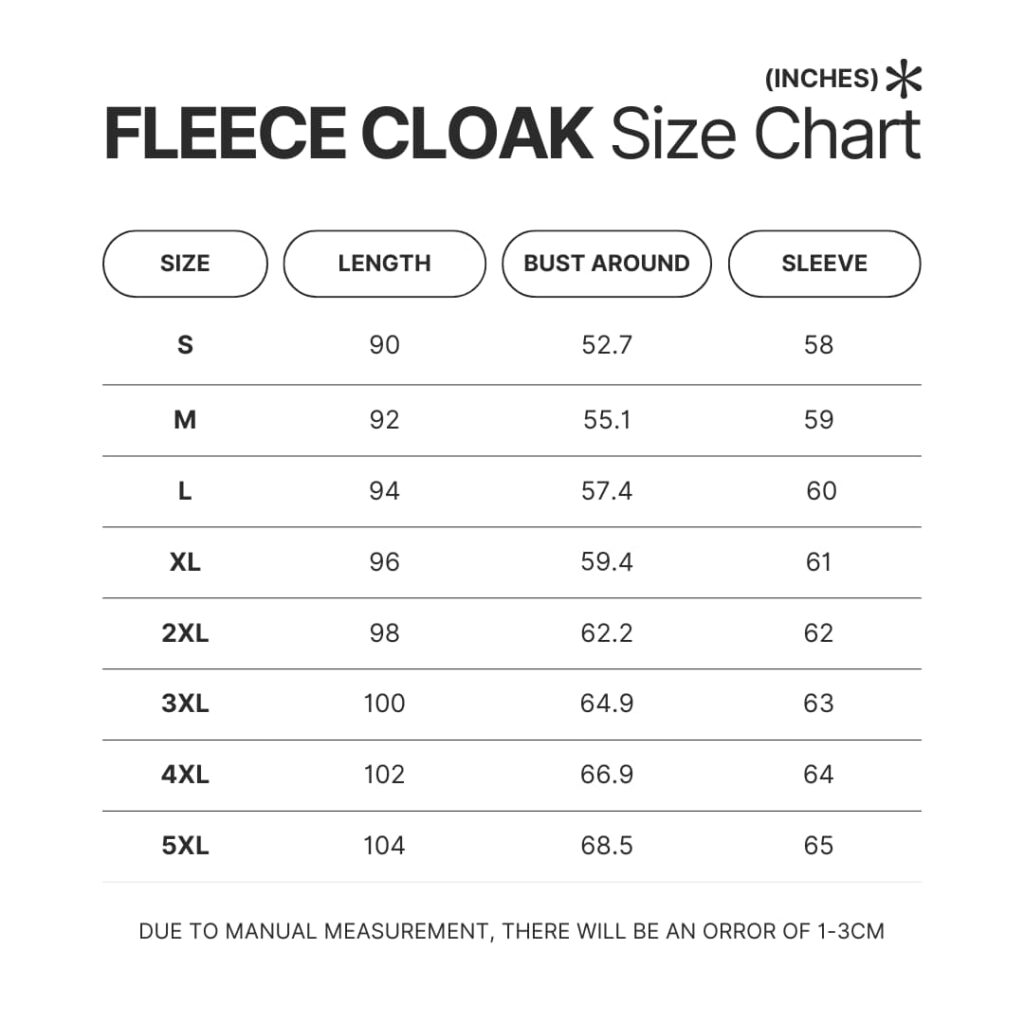 Fleece Cloak Size Chart - Haikyuu Store